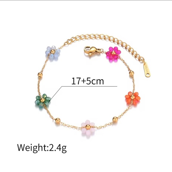 18K Gold Bohemian Beaded Flower Chain Bracelet Colorful Minimalist No Fade - Picture 7 of 9